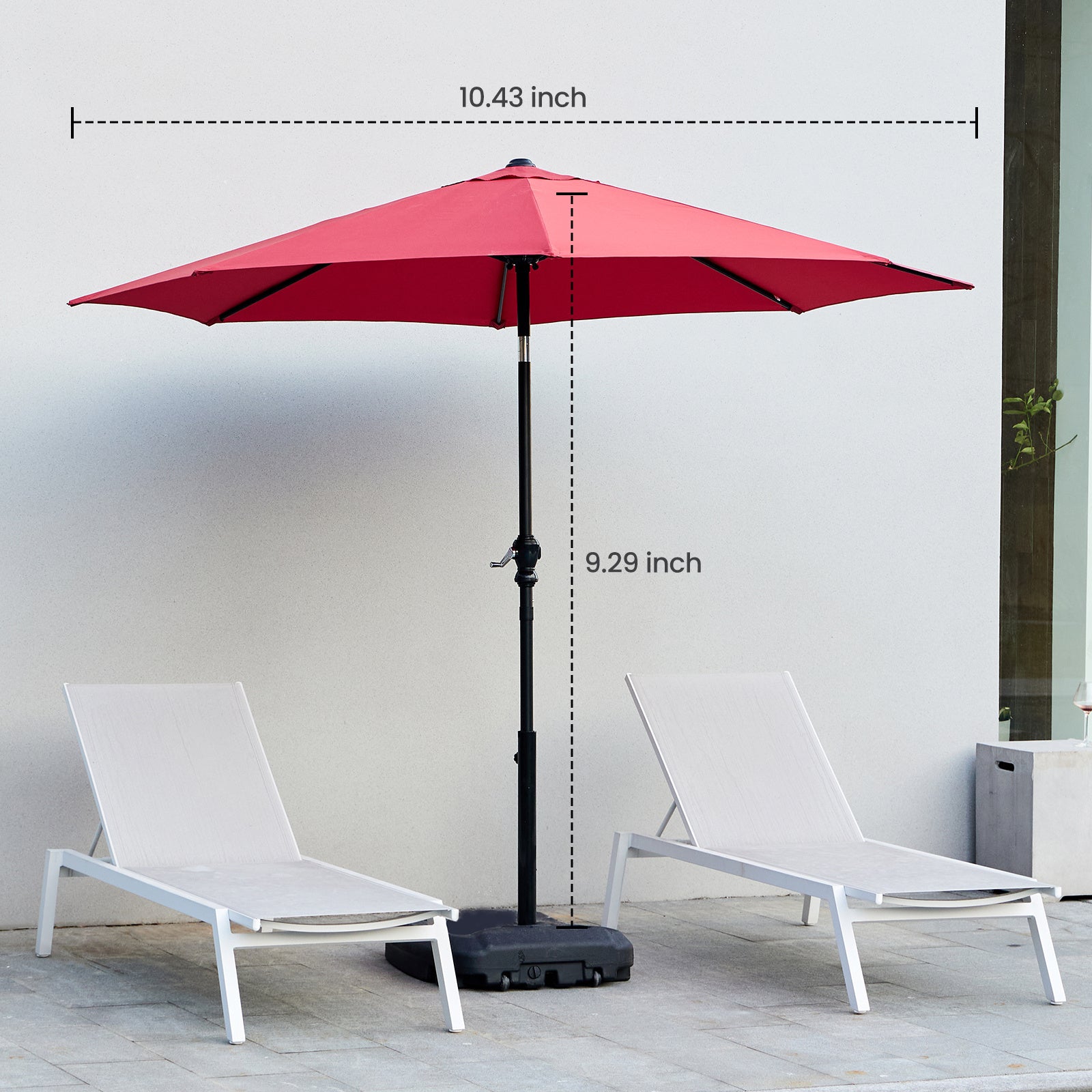 Outdoor Patio Umbrella With Push Button Tilt And Crank, Market Umbrella 8 Sturdy Ribs UV Protection Waterproof For Garden, Backyard, Red