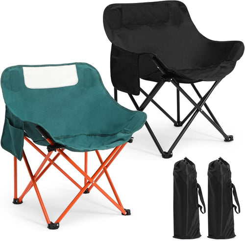 2 Pack Compact Camping Chairs Portable Folding For Outside With Carry Bag Lightweight Moon Chairs For Travel Picnic Hiking Beach Fishing, 600D Oxford, Supports 330lbs